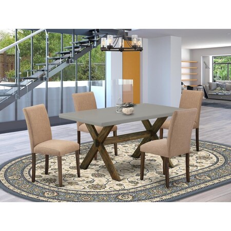 East West Furniture 5 Piece X-Style Dining Table Set - Distressed Jacobean X796AB747-5